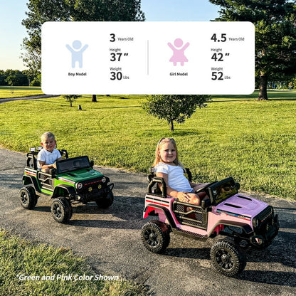 Hikiddo 4WD Kids Ride on Truck Car, 12V 7Ah Ride on Toy Electric Cars for Kids w/ Remote, Bluetooth, 4x75W Motors - Army Green
