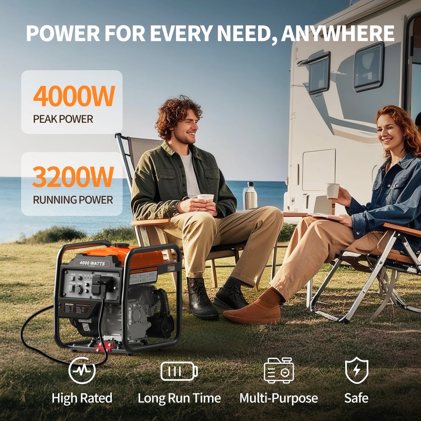 Efurden 4000-Watt Portable Inverter Generator, Gas Powered Generator for Emergency Home Backup, Outdoor Camping, RV Ready, EPA Compliant