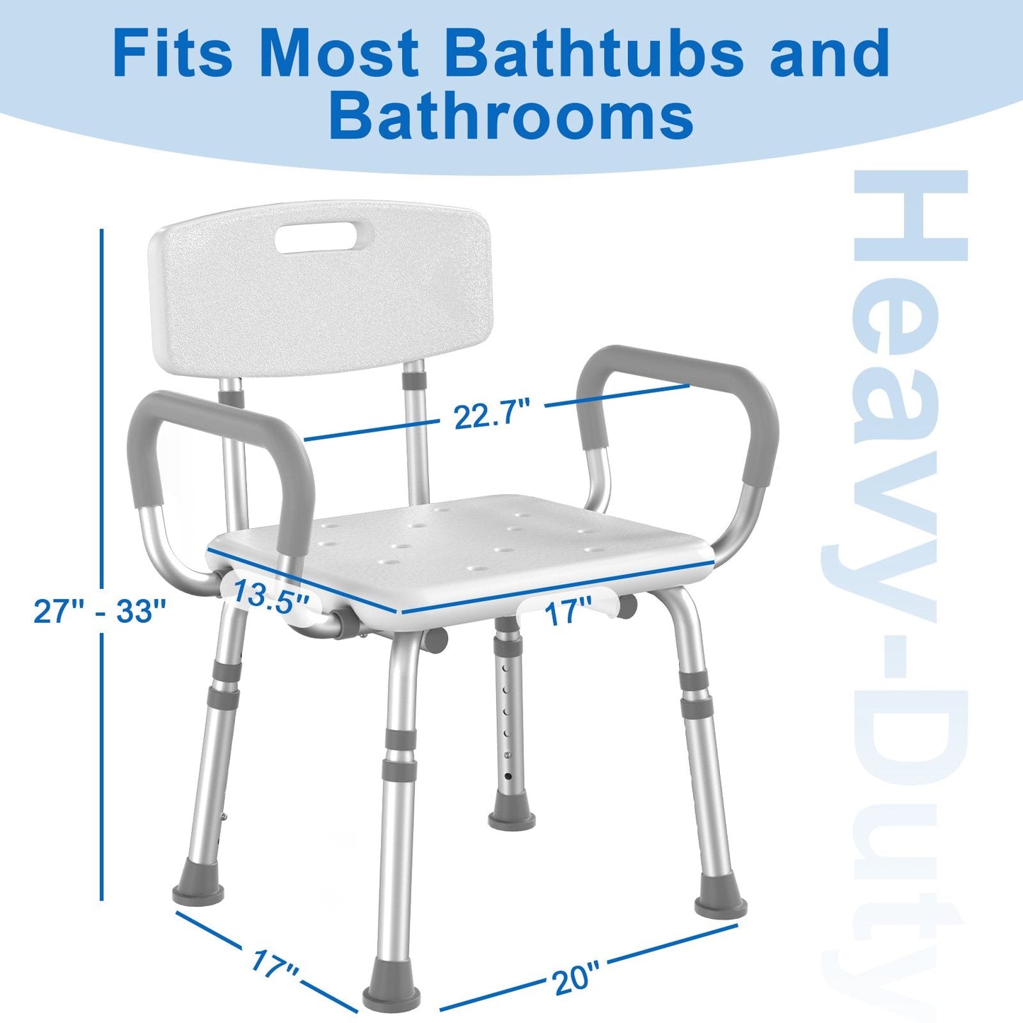 ZOTO Shower chair, safe bathtub seat with armrests and backrest, height adjustable, suitable for seniors, adults, Handicap and disabled,VSHC20