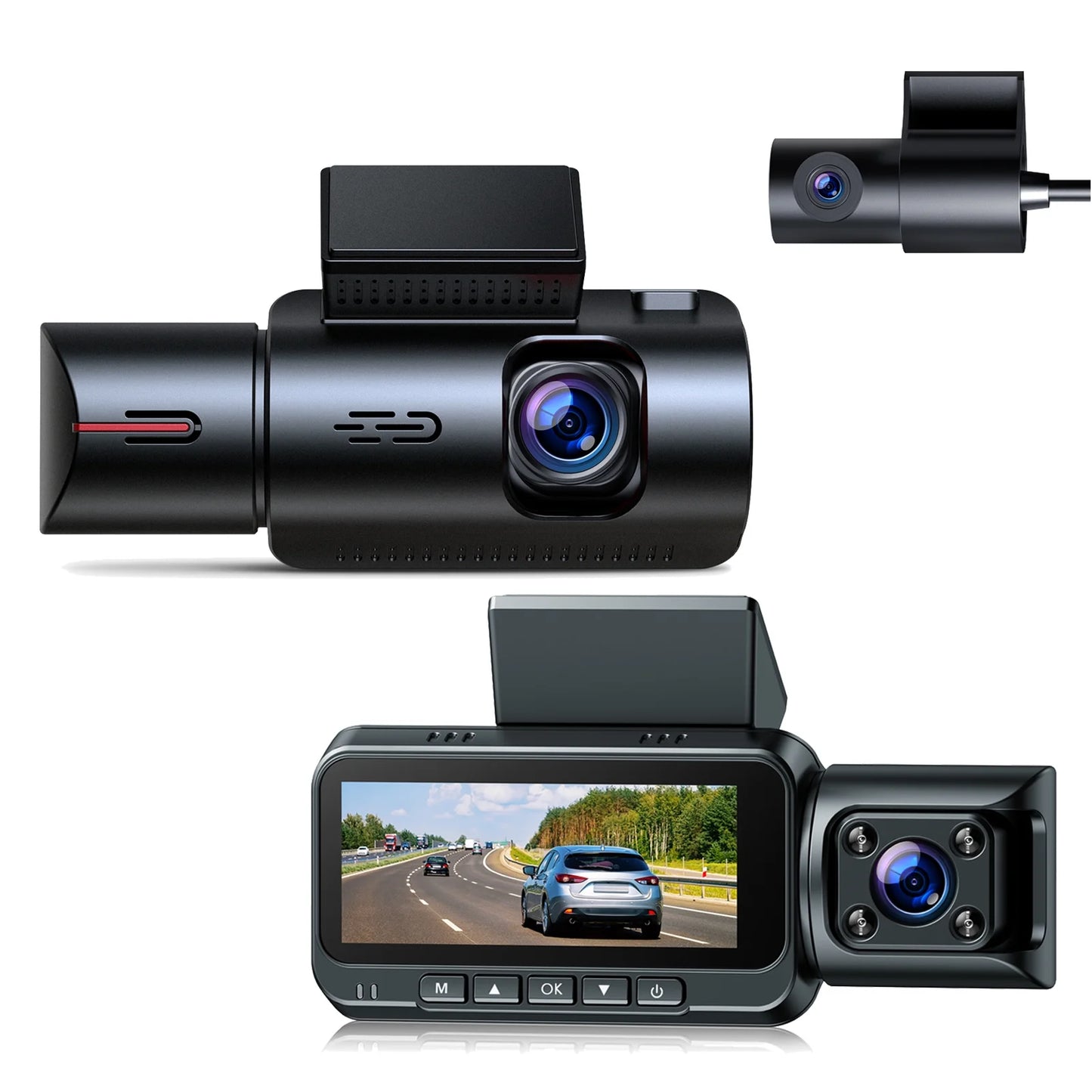 4K Dash Cam Front and Rear TOGUARD 3 Channel Front Inside Rear Dash Camera Car Camera with IR Night Vision, GPS, Loop Recording, G-sensor, Parking Monitor, Motion Detection