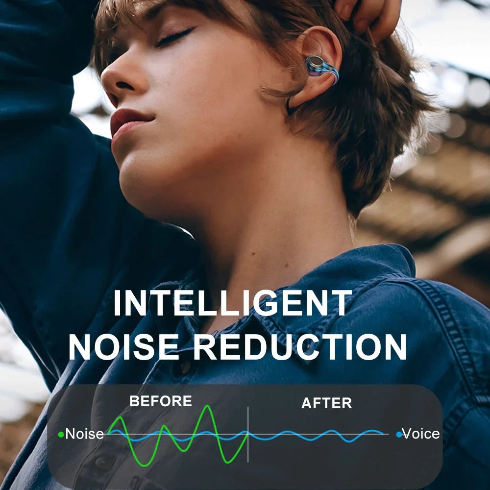 ARCTICICE Wireless Ear Clip Earbuds with 36H Playtime IPX6 Waterproof Noise Cancelling bluetooth Headphones for Sports Meeting Fitness, Black