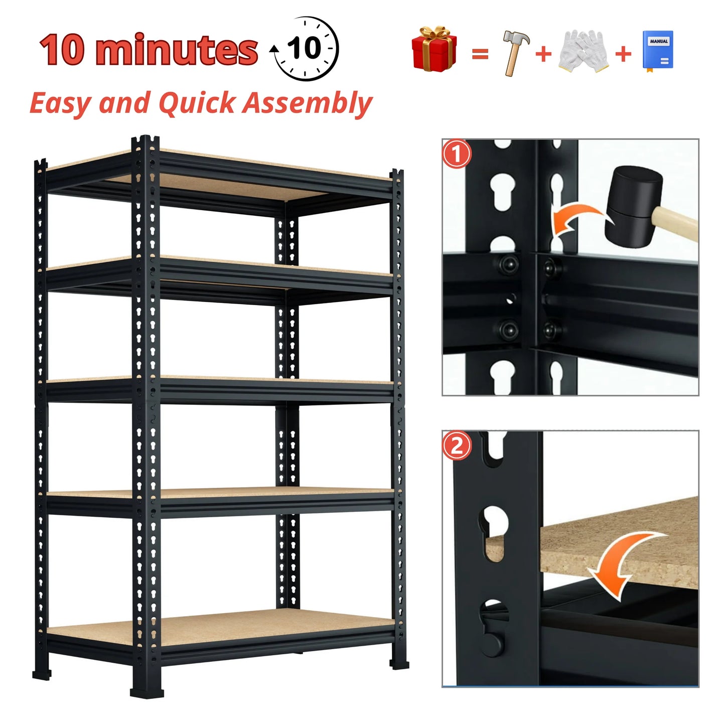 TrumanPick 5 Tire Storage Shelves 28" W x 12" D x 59" H Metal Utility Shelving Unit Adjustable Heavy Duty Garage Storage Rack for Kitchen Basement Pantry Warehouse Cloest, 1325lbs, Black