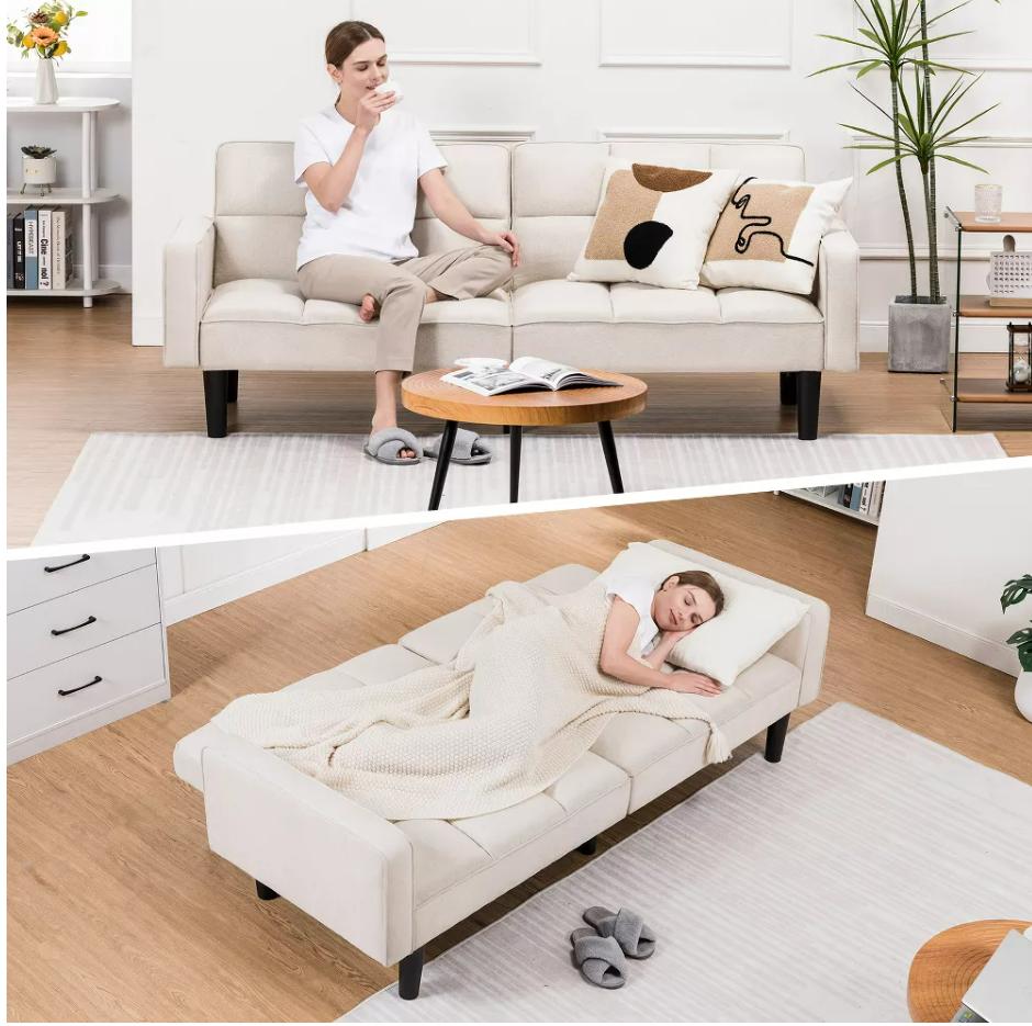 COMHOMA Convertible Futon Sofa Bed, Loveseat with Armrests, Sleeper, Futon Couch