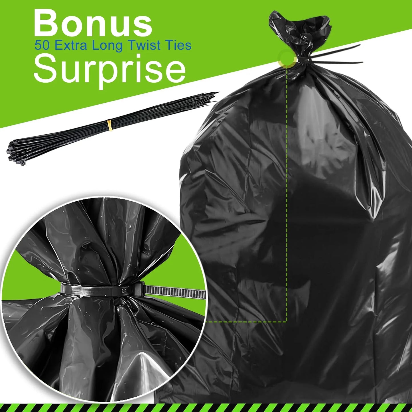 30-33 Gallon Trash Bags (75 Cout) ,32"x39" Black Garbage Bags ,Garbage Can Liners with Tying Ropes