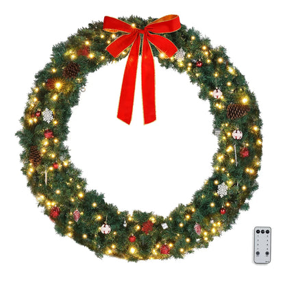 Ktaxon 60in Outdoor Christmas Wreath PVC Bow Decoration 220 Lights LED Garden Garland Decoration Green