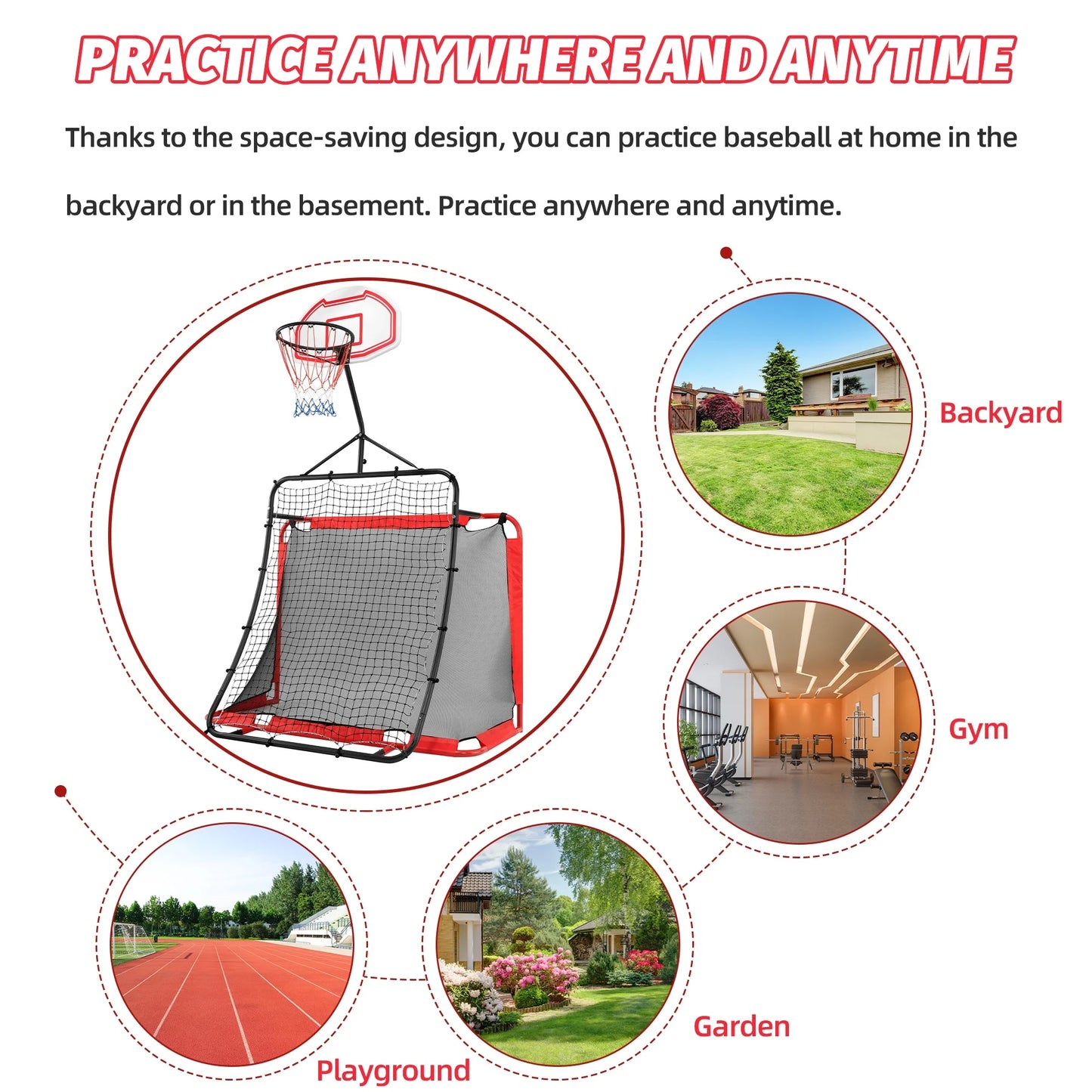 All-in-one Outdoor Sports Set with Football Net, Baseball Net, 3-in-1 Combo Outdoor Sports Center with Soccer Goal, Lacrosse Net, Segmart Heavy-duty Basketball Hoop with Durable Net, Metal Frame