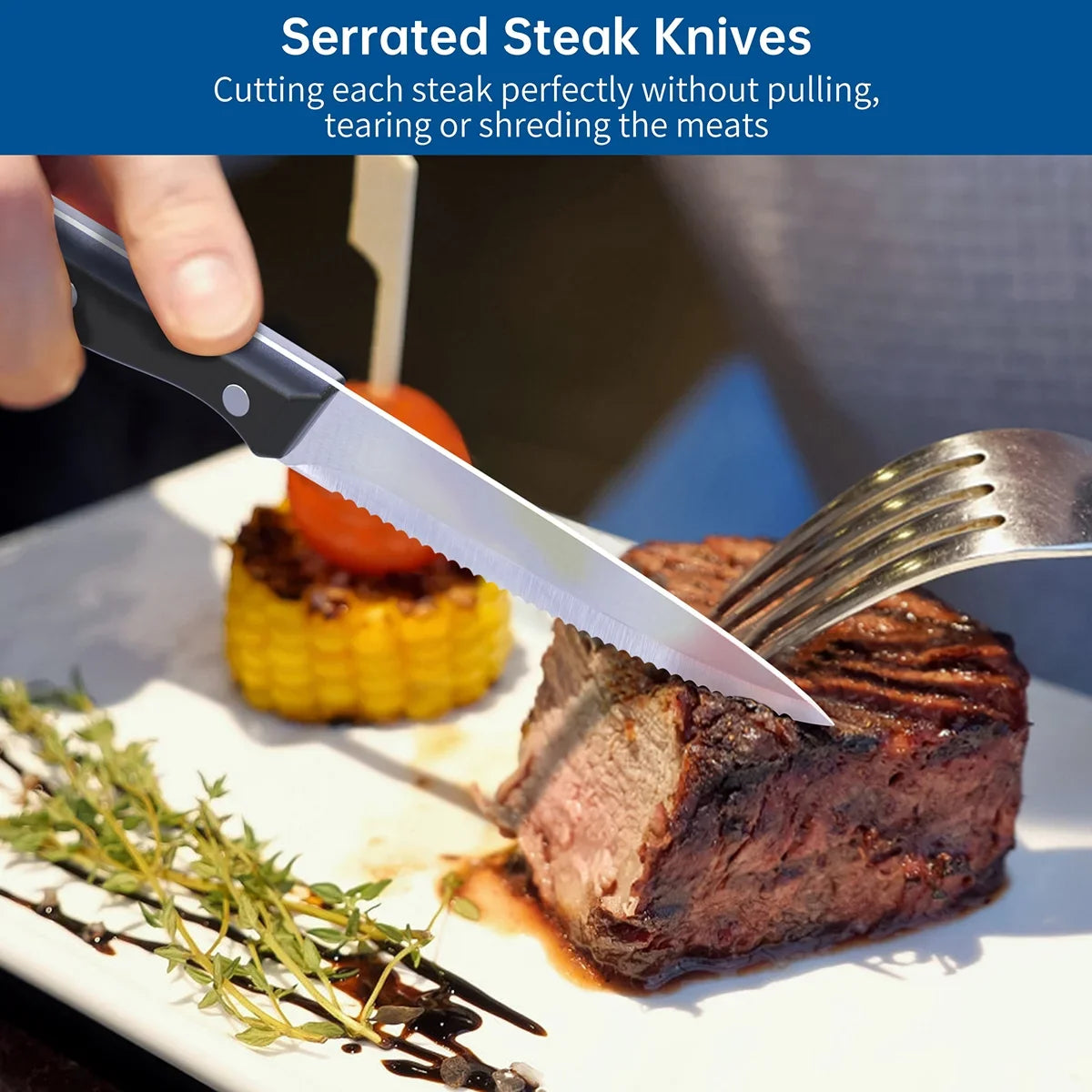 Steak Knives Set of 4, 4.5-inch Serrated Steak Knife Set, Ultra Sharp Stainless Steel Triple Rivet Collection Kitchen Steak Knife Set