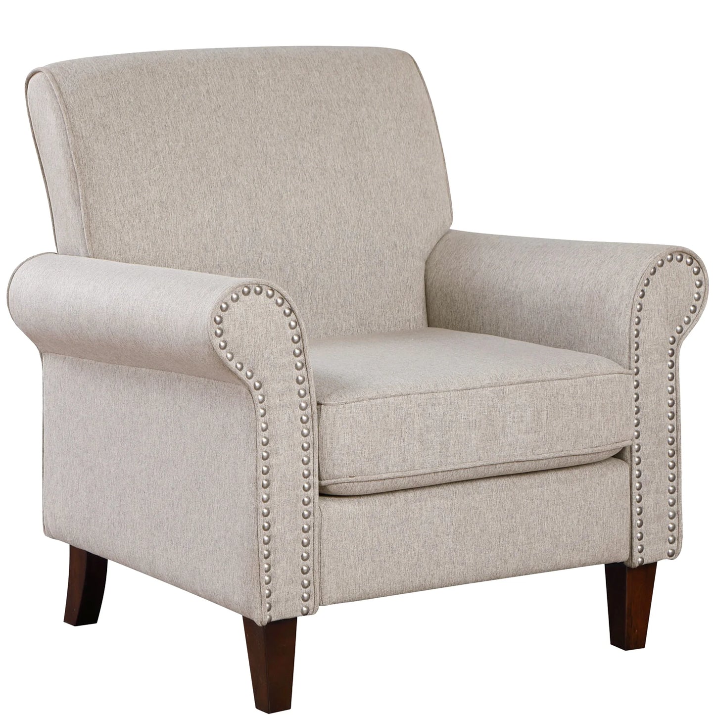 TrumanPick Linen Accent Chairs Upholstered Armchair with Nail-Head Trim Cozy Arm Chair for Living Room Bedroom,Beige