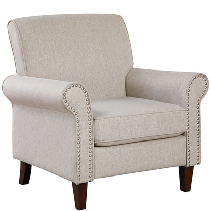 TrumanPick Linen Accent Chairs Upholstered Armchair with Nail-Head Trim Cozy Arm Chair for Living Room Bedroom,Beige