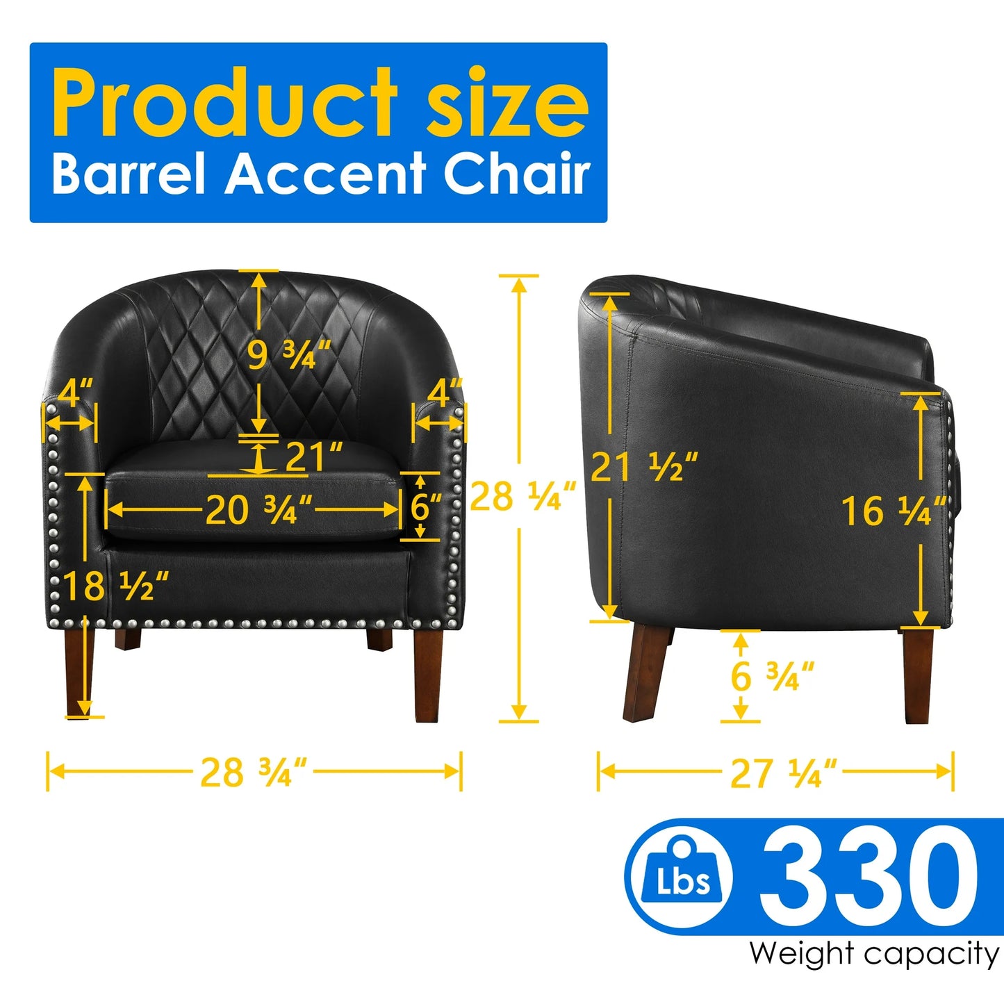 TrumanPick Accent Chair, Faux Leather Barrel Chair Modern Tub Club Chair for Bedroom Living Room armchair, Black