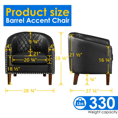 TrumanPick Accent Chair, Faux Leather Barrel Chair Modern Tub Club Chair for Bedroom Living Room armchair, Black