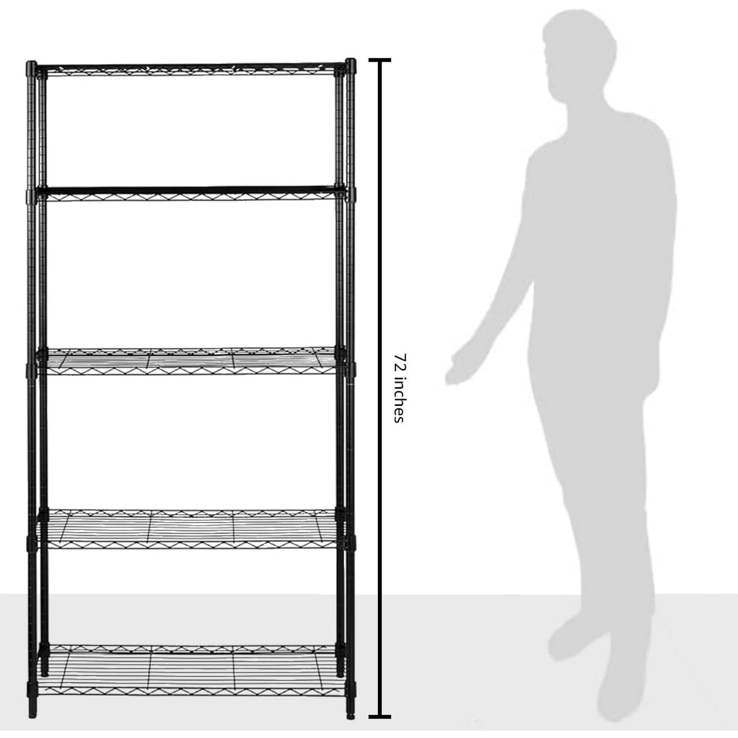 5-Shelf Adjustable Heavy Duty Steel Wire Rack Storage Shelving Organizer for Kitchen, Garage, 23.62" L x 13.77" W x 59.05" H, Black