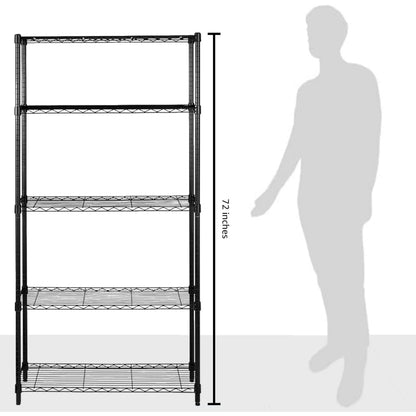 5-Shelf Adjustable Heavy Duty Steel Wire Rack Storage Shelving Organizer for Kitchen, Garage, 23.62" L x 13.77" W x 59.05" H, Black