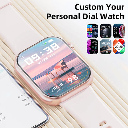 Mingdaln 2025 New 1.85-inch Men Women's Smartwatch with Answer/Make Calls/100 Sports Modes/Message Reminder, IP67 Waterproof Fitness Tracker for Android Iphone Devices（Pink）