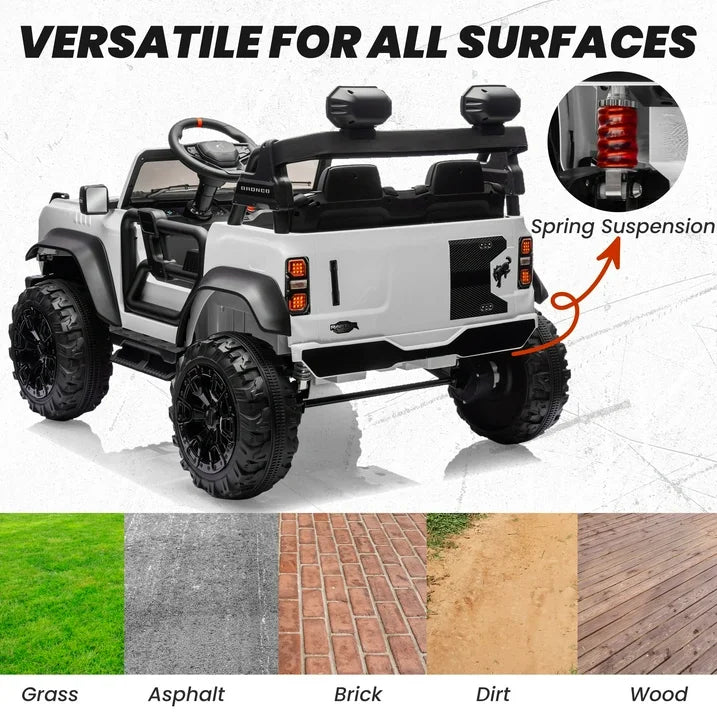 Licensed Ford Bronco Raptor 24V Kids Electric Car, 2-Seater Ride On Car for Ages 3-10 with Parent Remote Control, 4.4MPH Max Speed, 130lb Max Weight, Bluetooth Music, ASTM F963 Certified (White)