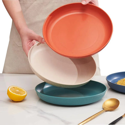 8 PACK 9 Inches Lightweight Wheat Straw Plates, Lightweight Unbreakable Kitchen Plate Sets, Dishwasher and Microwave Safe Plates Wheat Straw Plates