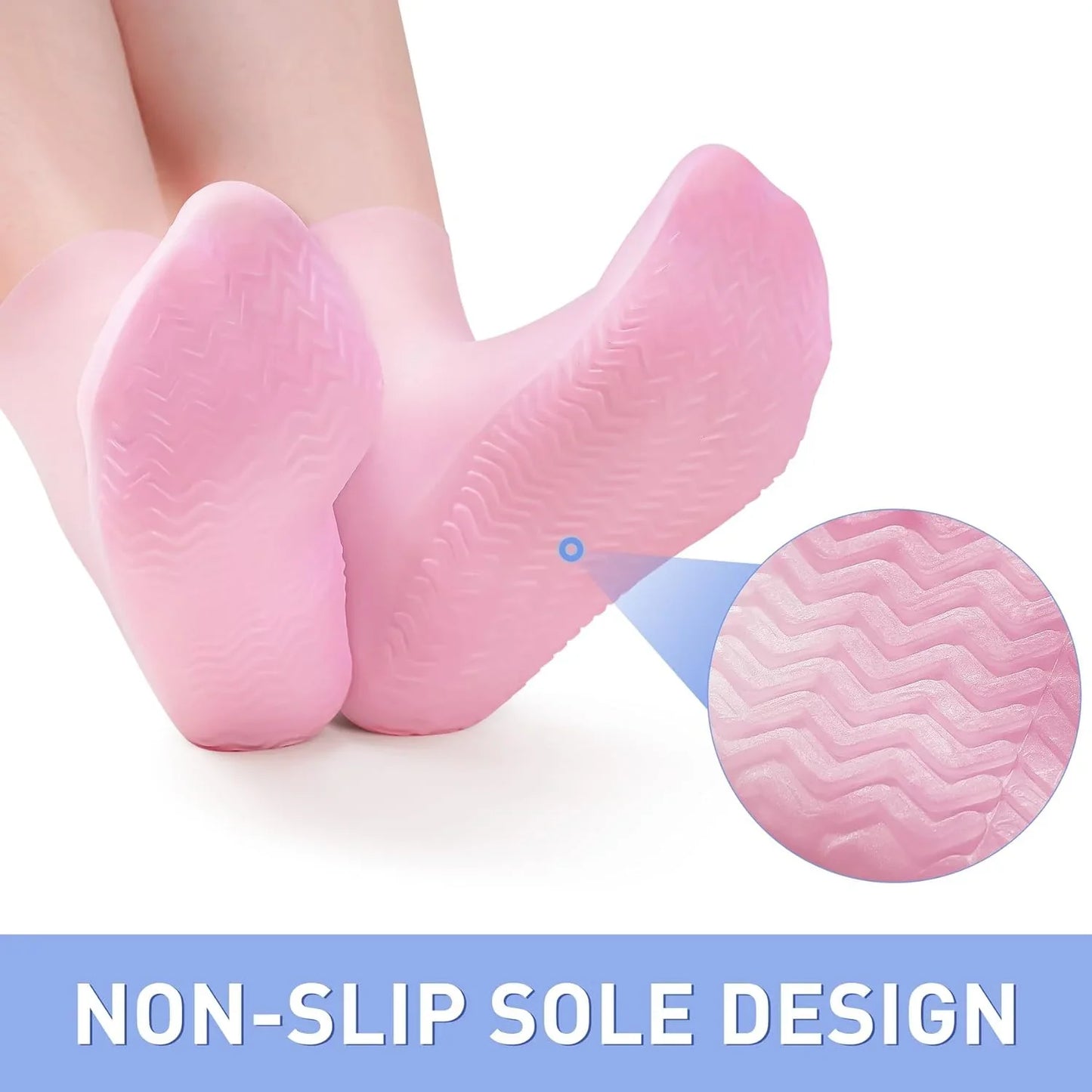 Aphlos Long Silicone Socks 2 Pairs, Moisturizing Socks, Soft Gel Socks for Dry Cracked Feet Women, Comfortable for Overnight Use & Spa Recovery (Pink & White)