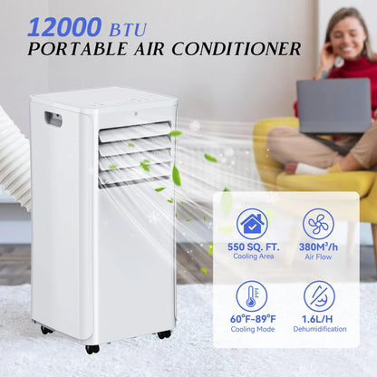 Portable Air Conditioners 12000 BTU,3-in-1 AC Unit Cools Spaces up to 550 sq. ft. and Features a Remote Control, LED display,for bedroom,living room,ofice