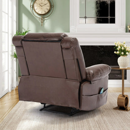 UHOMEPRO Breathable Leather Massage Recliner, Oversize Manual Recliner Chair with Side Pockets, Recliner Adjusted from 90° to 160°, Brown