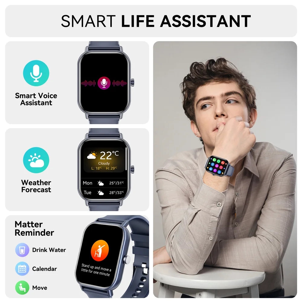 Mingdaln smartwatch for Android and Iphone Devices，1.85 Inches with Answer/Make Calls/100+ sport mode/IP68 Waterproof, with Activity Fitness Tracker for men and women (Blue)