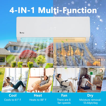 Ktaxon 2 Zone 9000 + 9000 BTU WIFI Mini Split AC/Heating System, 19 SEER2 Dual Zone 18000 BTU Ductless Split Air Conditioner with Pre-Charged Condenser, Heat Pump & 25Ft Installation Kit, 208-230V