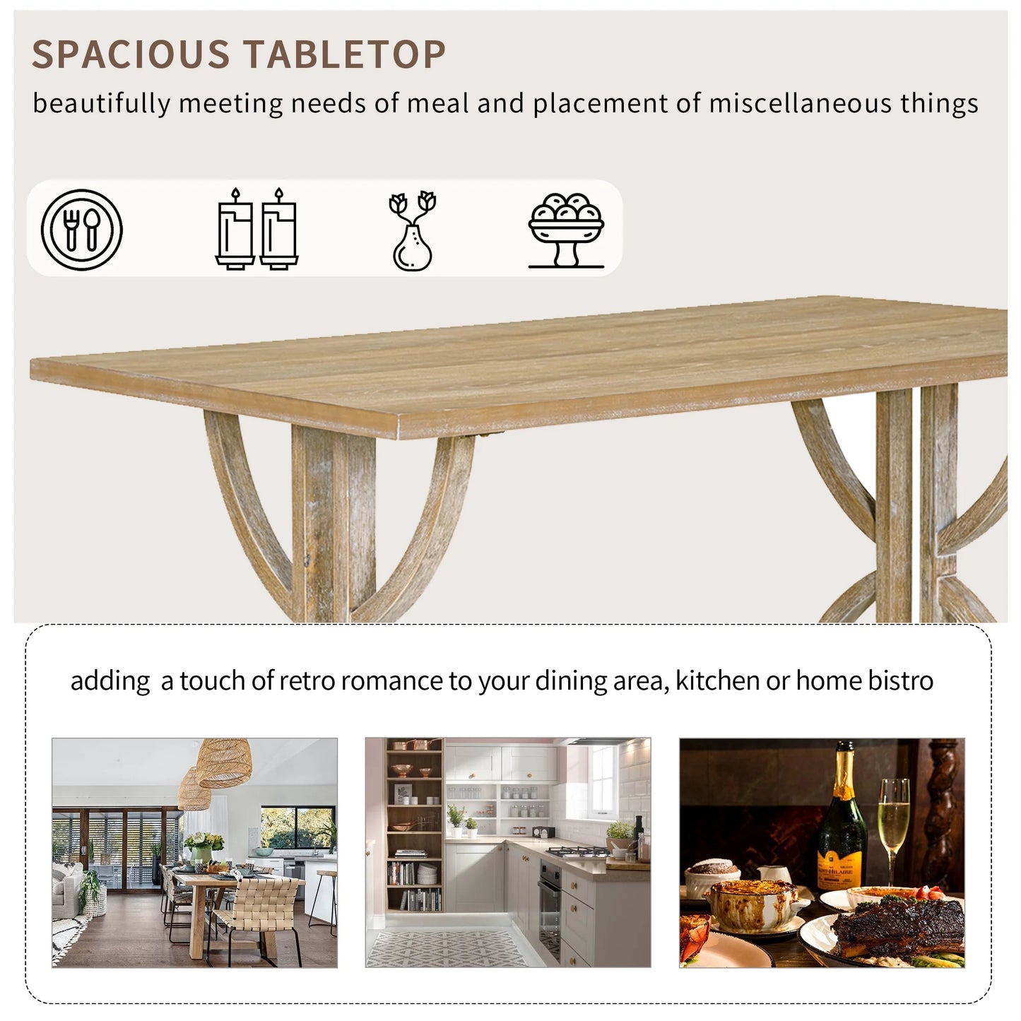 EUROCO 60" 6-Piece Dining Table Set,Dining Room Set with 1 Table,Unique Table Legs,Bench and 4 Cushioned Chairs,Solid Wood Rectangular Table and Chair Set, Kitchen Table Set