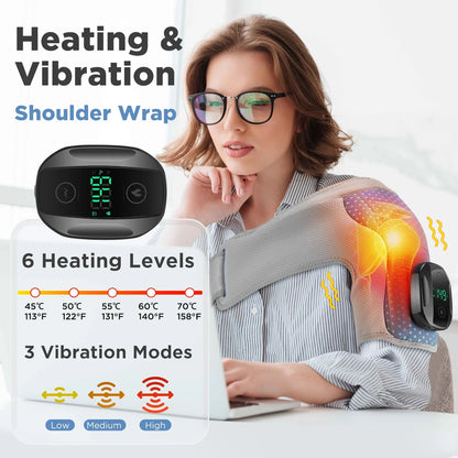 Cordless Shoulder Heating Pad, Heated Shoulder Wrap with Vibration, Universal for Left and Right Shoulders, Magnetic Controller Design