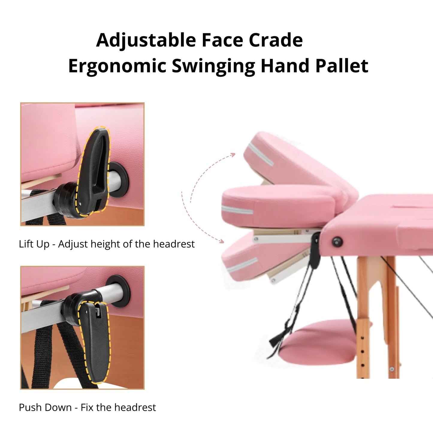 TrumanPick Massage Table Portable Lash Beds Spa Bed Massage Couch Foldable Spa Tables Adjustable 2 Fold with Non-Woven Bag 24 inch, Pink