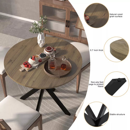 NicBex 31.5 Inch Round Dining Table,Modern Kitchen Table with Metal Legs for 2 to 4,Living Dining Room,Brown