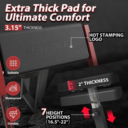 syedee Preacher Curl Bench, Seated Arm Isolated Barbell Dumbbell Bicep Station, Bicep Curl Machine with 2 Bar Holders for Home Gym (Red)