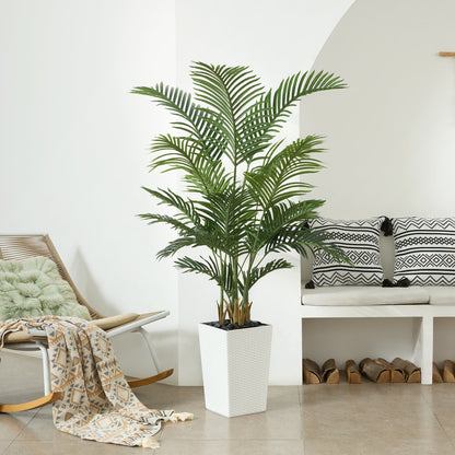 DR.Planzen UV Resistant 5ft Artificial Palm Tree with White Large Planter, Faux Palm Tree for Indoor  Outdoor decor, Faux Plant with Adjustable Leaves for Home, Office, and Garden Decor