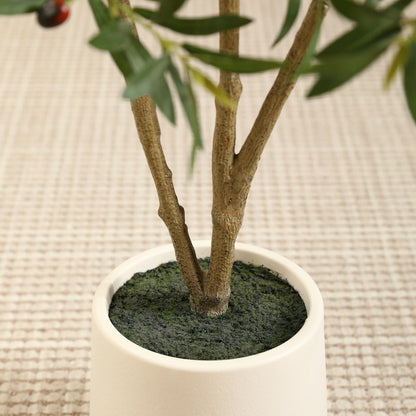 6ft Fake Plastic Olive Tree with Oval White Planter, Pre Potted Faux Greenry Plant for Home Decor Office House Living Room Indoor Outdoor, Big Fake Plants Fake House Plants