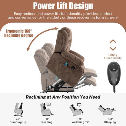 Power Lift Recliner Chair for Elderly, Heavy Duty and Safety Motion Reclining Mechanism Recliner Chair with Remote Control, Plush Fabric Sofa Living Room Chair with Overstuffed Design, Brown, SS239