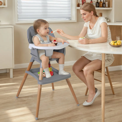 AILEEKISS 7 in 1 Wooden Baby High Chair forToddler, Infant Feeding Chair with Removable Tray
