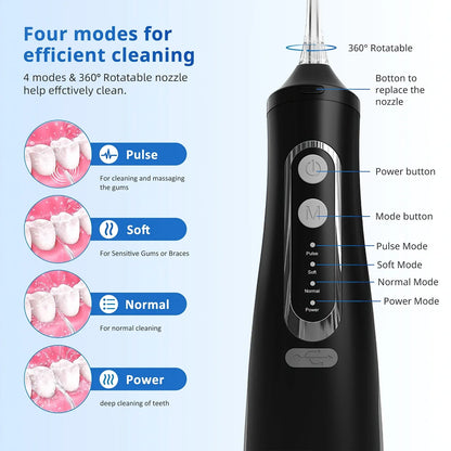 300ML Water Dental Flosser Cordless for Teeth, LCD Display Portable Water Flosser Cleaner Picks with 9 Modes 8 Jet Tips, IPX7 Waterproof Electric Flosser Oral Irrigator for Home Travel Office