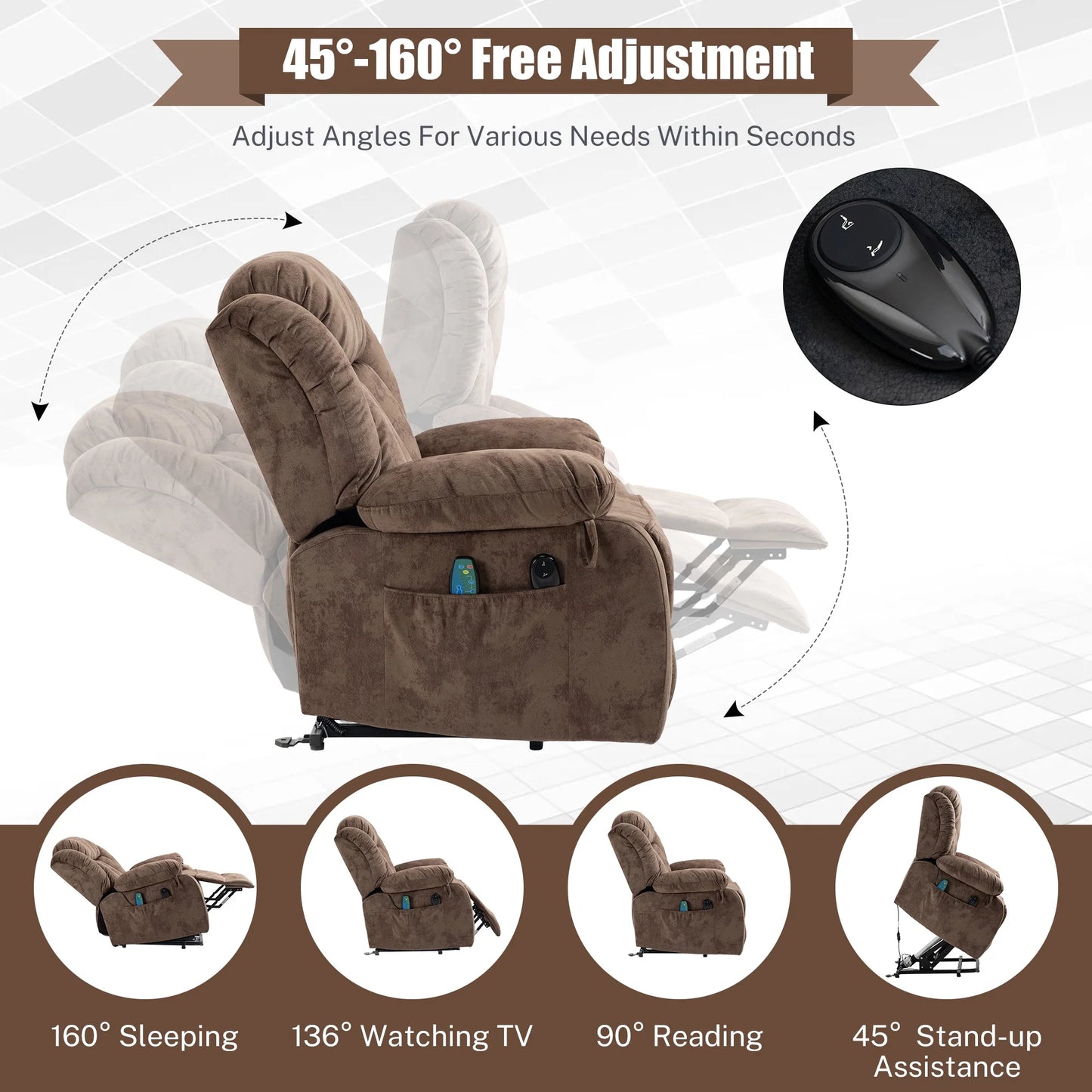 UHOMEPRO Recliner Chair for Living Room, Electric Heated Power Lift Recliner Chairs for Adults Elderly, Recliner Sofa for Seniors 330 lb Capacity with Side Pocket for Home Theater, Brown