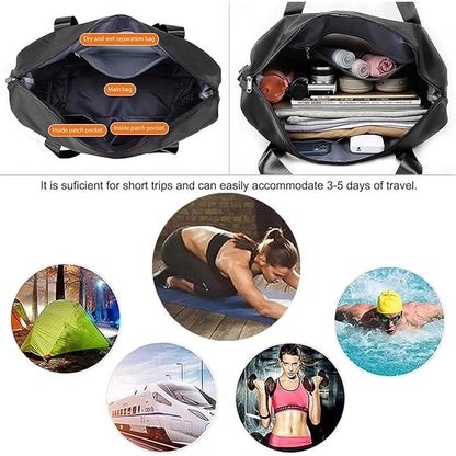 Fenmor Fenamor Gym Bag Travel Duffle Carry On Weekender Bag with Wet Pocket Toiletry Overnight Tote for Adult Women Men