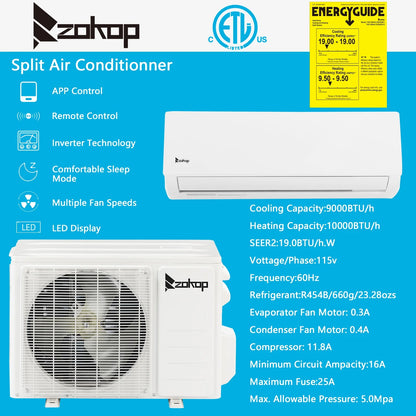 Ktaxon 9000 BTU Wifi Enabled 19 Seer Mini Split Air Conditioner & Heater AC 115V