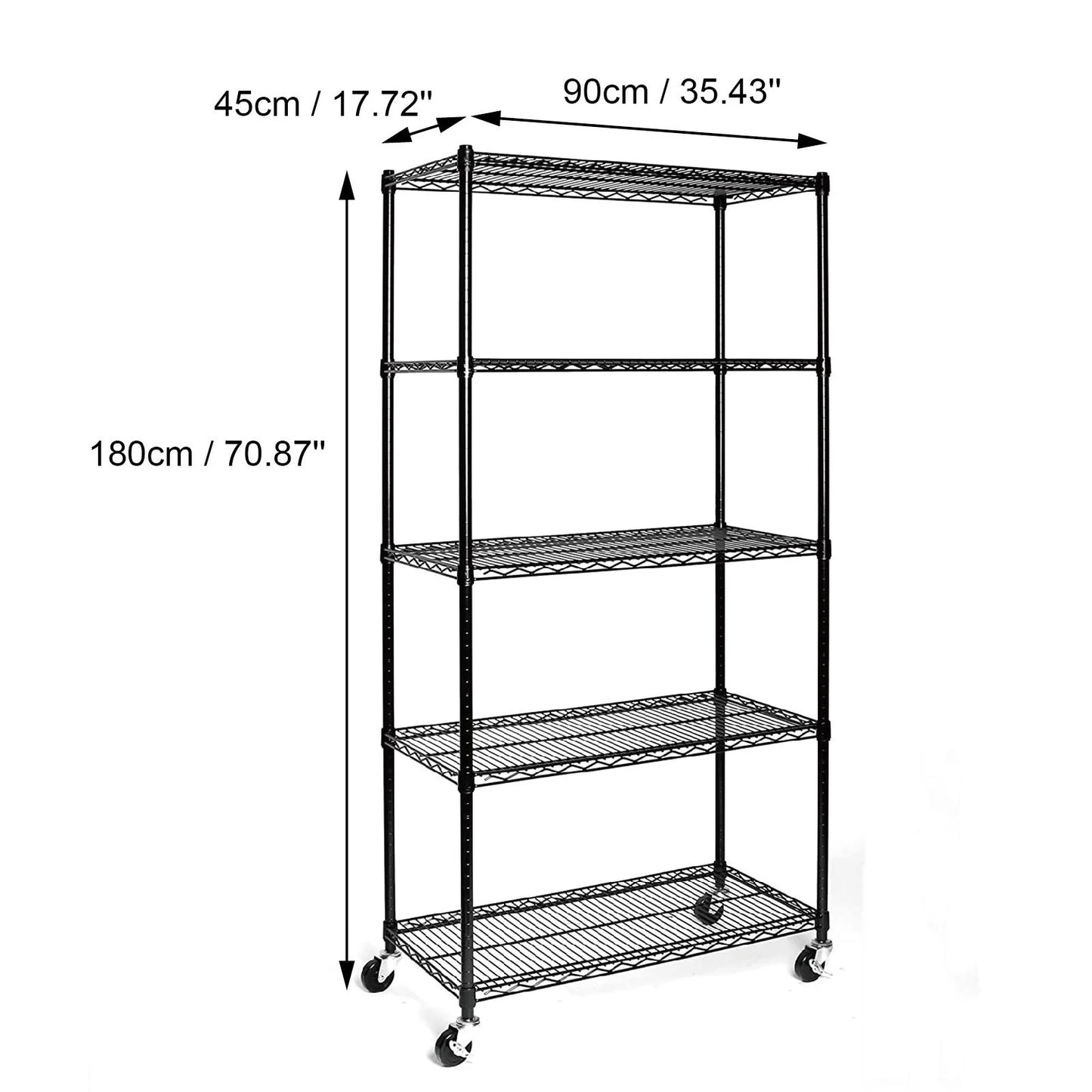 Ktaxon Commercial 5-Tier Storage Rack, Rolling Metal Garage Storage Shelves Black, 35''W x 18''D x 71''H, Capacity for 1250 lbs