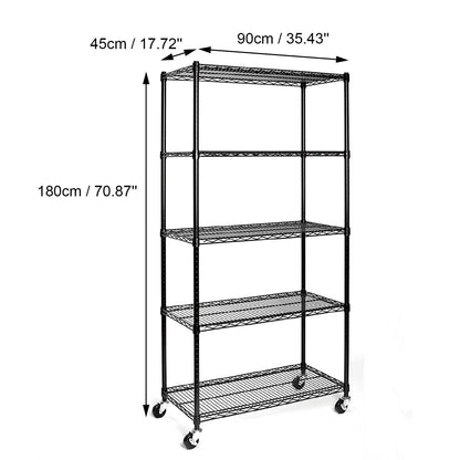 Ktaxon Commercial 5-Tier Storage Rack, Rolling Metal Garage Storage Shelves Black, 35''W x 18''D x 71''H, Capacity for 1250 lbs