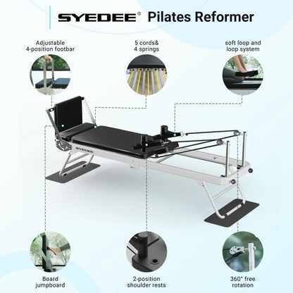 Syedee Foldable Pilates Equipment for Home Workouts,Balanced Body Pilates Reformer Machine for Home and Gym, Pilates Exercise Equipment with Jump Board, Additional 4 Springs
