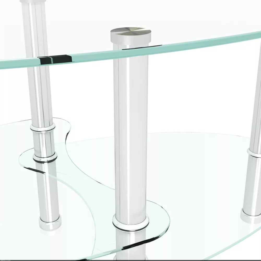 NicBex Coffee Tables for Living Room Modern Transparent Oval Glass Coffee Table Tea Table 3-layer Glass Table with Stainless Steel Leg, Transparent