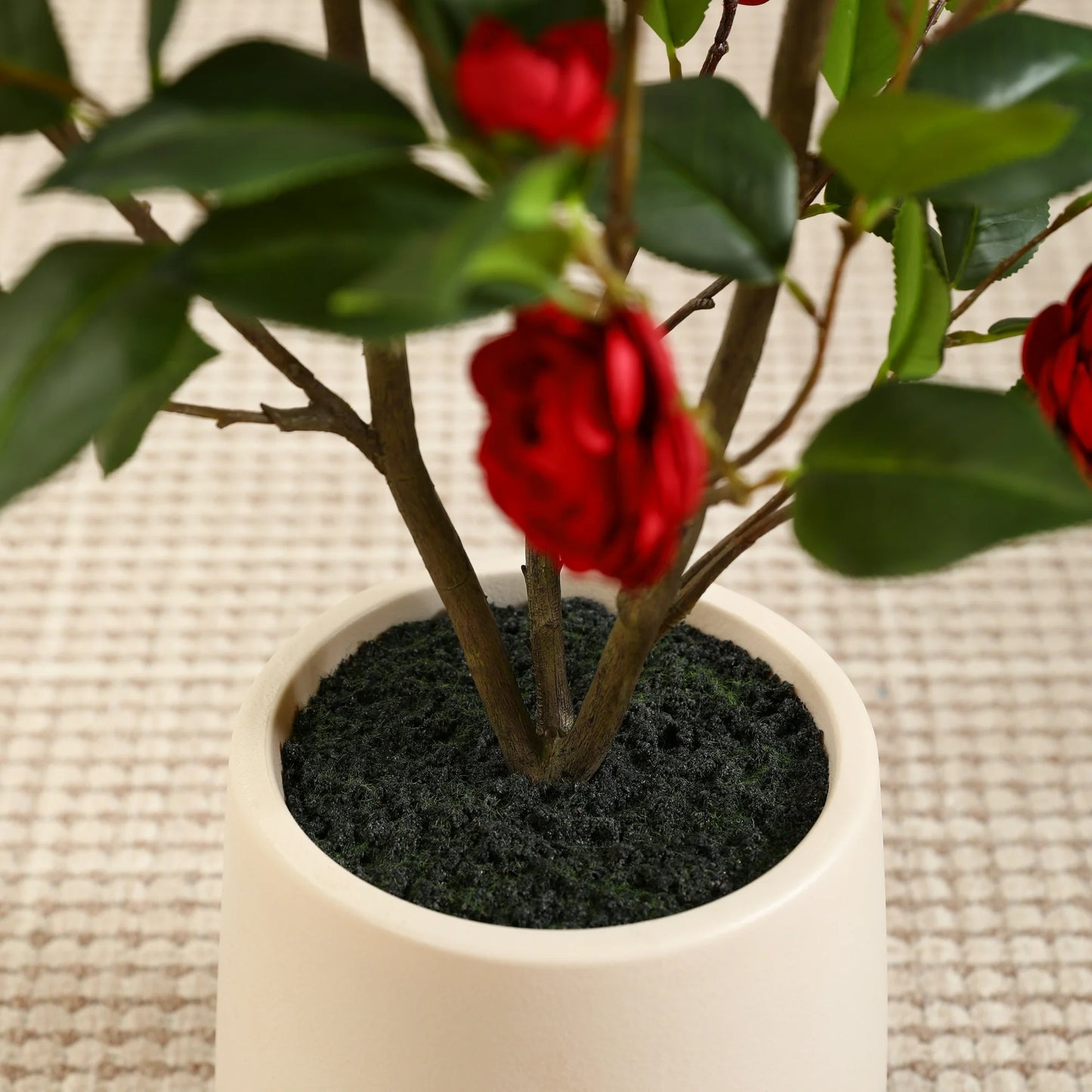 4ft Artificial Red Camellia Tree with 9 inch White Planter, Tall Fake Camellia Trees with Red Flowers, Faux Camellia Silk Plants for Indoor, Large Plants for Home Decor