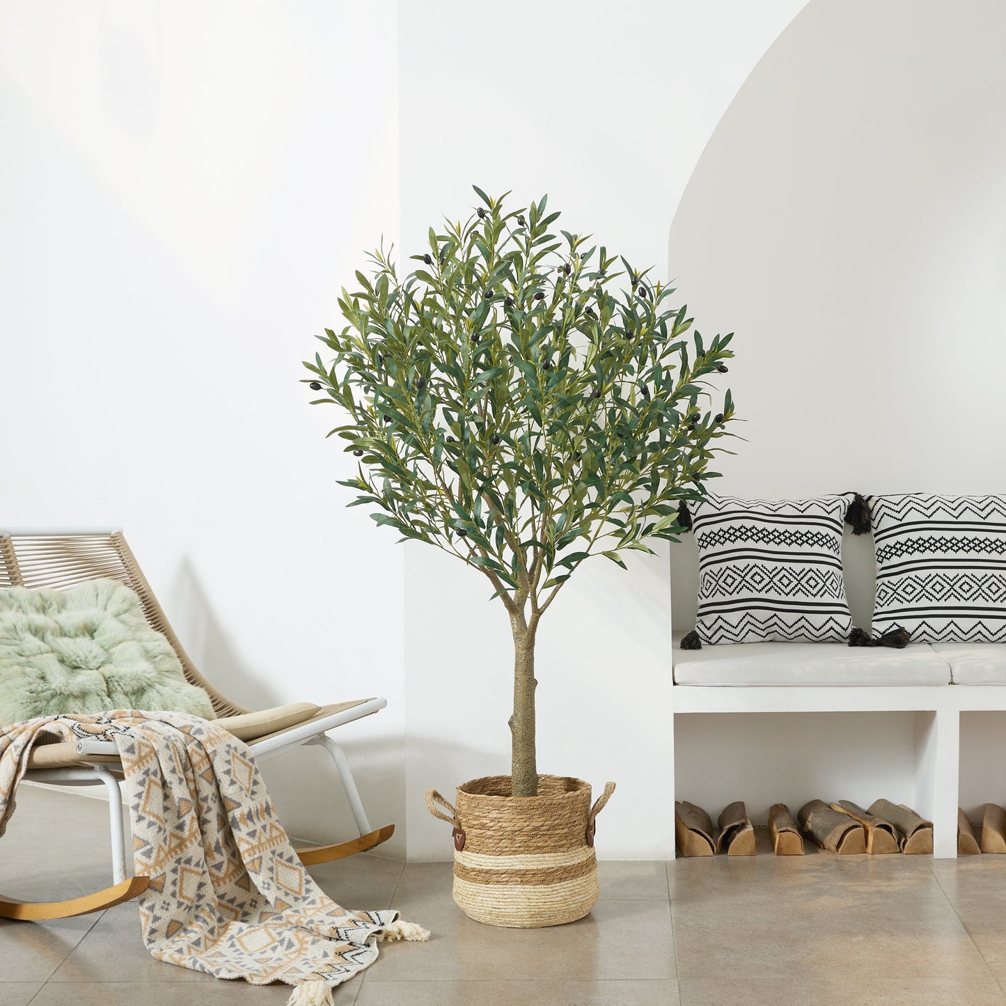 DR.Planzen UV Resistant Artificial Olive Tree 5ft - Faux Olive Plant for Indoor  Outdoor Decor - Adjustable Branches - Realistic Olive Tree with Black Plastic Pot