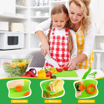 Kid Knife Set for Real Cooking, 13 Pieces Montessori Kitchen Tools, Toddler Safe Knives Set, Kids Cooking Set Real with Plastic Wooden Knives, Cutting Boards, Sandwich Cutters