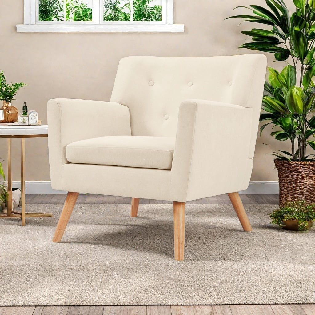 TrumanPick Accent Chair, Modern Upholstered Comfy Sofa Chairs, Fabric Mid-Century Armchair Button Tufted Lounge Chair for Living Room, Bedroom, Beige