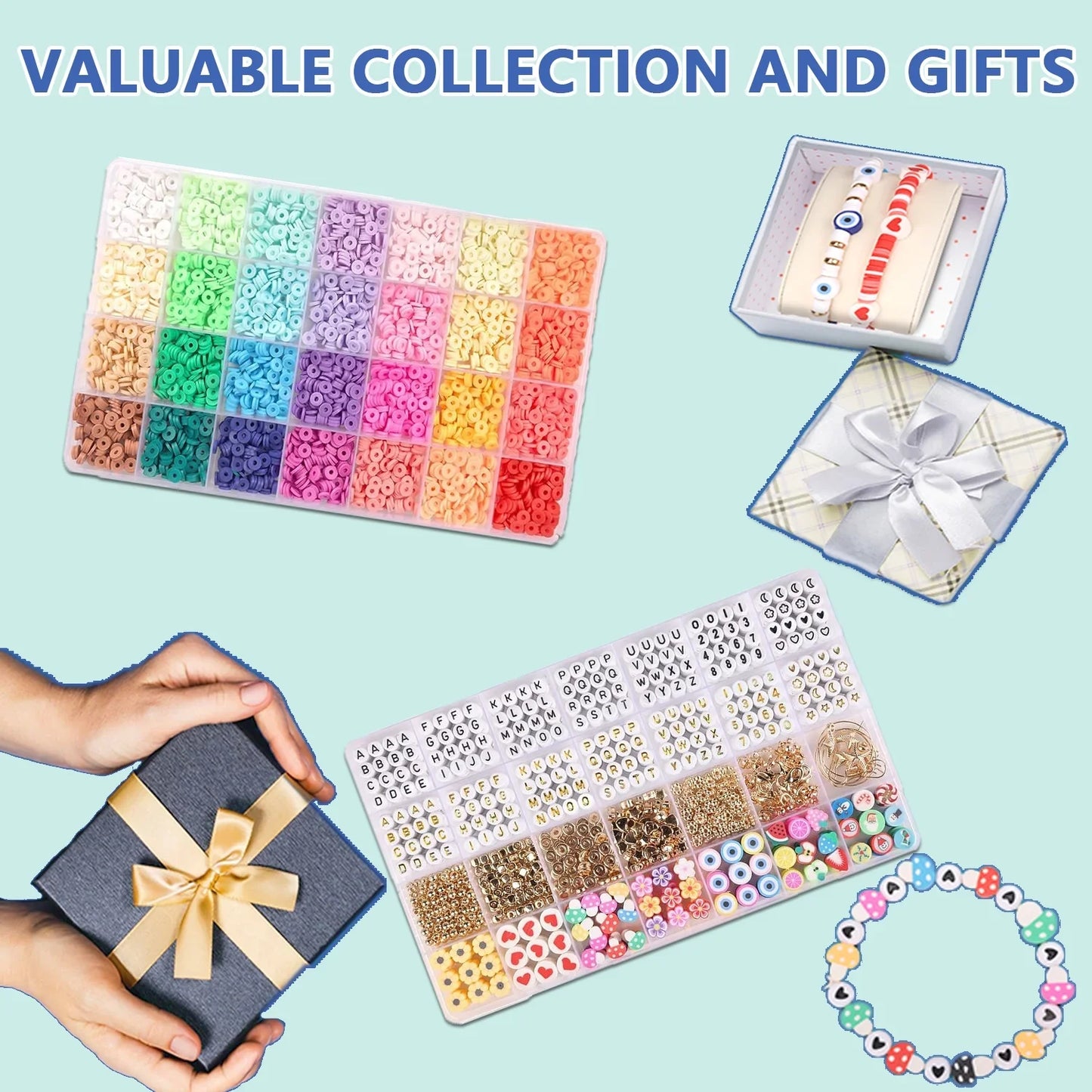 28 Colors 5000 Clay Beads for Bracelets Making Kit ,Polymer Heishi Beads with Charms for Bracelets Necklaces JewelryMaking Gifts for Girls Ages 6-12