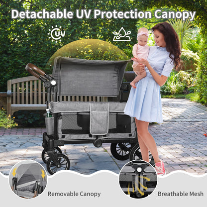 AILEEKISS Wagon Stroller for 2 Toddler 6 Months+, Collapsible Stroller Wagon with Canopy, Dark Grey