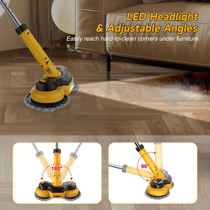 Amiluo Cordless Electric Mop, with LED Headlight & Water Sprayer, Dual-Motor Powerful Spin Mop with 300ML Water Tank, Self-Propelled, Effortless Clean & Waxing