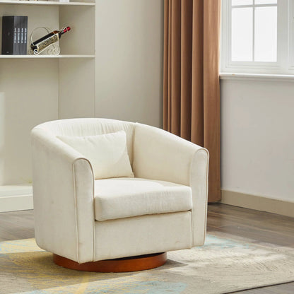 Swivel Accent Chair Upholstered Barrel Chair with Wood Base Modern Comfy Sofa Chair Armchair For Living Room, Bedroom, White